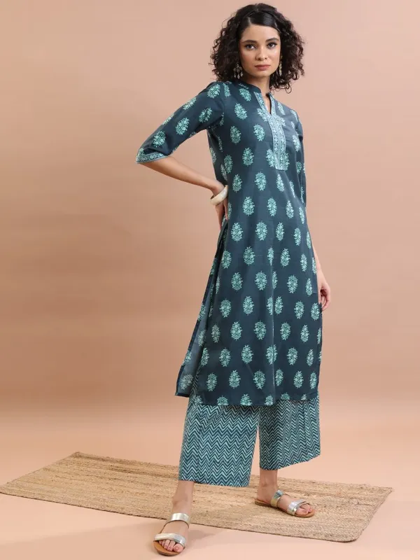 Vishudh Women Teal Printed Kurta Sets