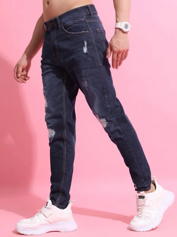  Highlander Men Blue Super Skinny Fit Highly Distressed Jeans