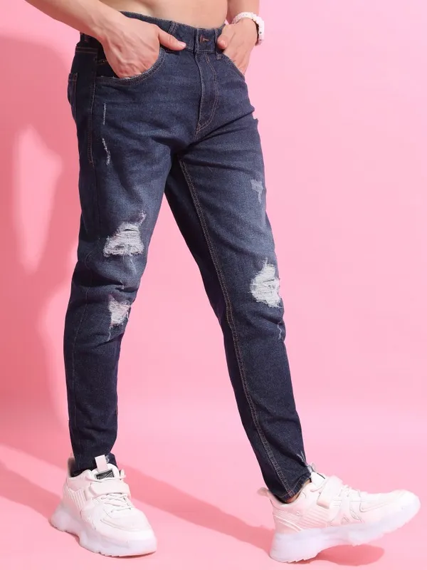  Highlander Men Blue Super Skinny Fit Highly Distressed Jeans