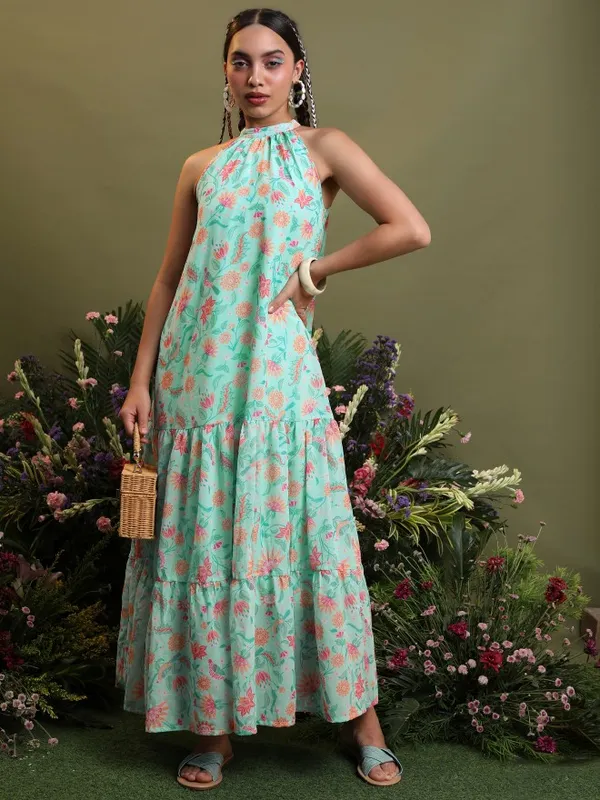  Vishudh Women Blue Printed A-Line Ethnic Dresses