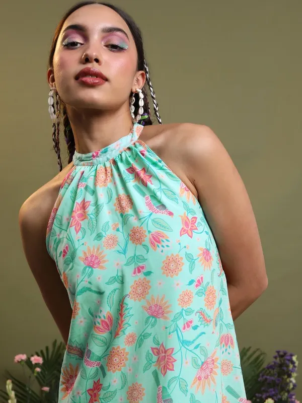  Vishudh Women Blue Printed A-Line Ethnic Dresses