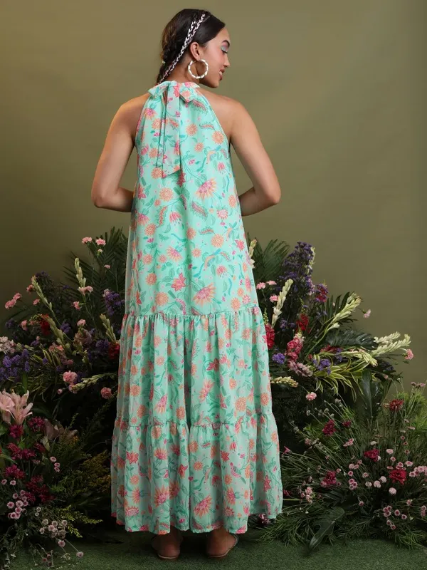  Vishudh Women Blue Printed A-Line Ethnic Dresses