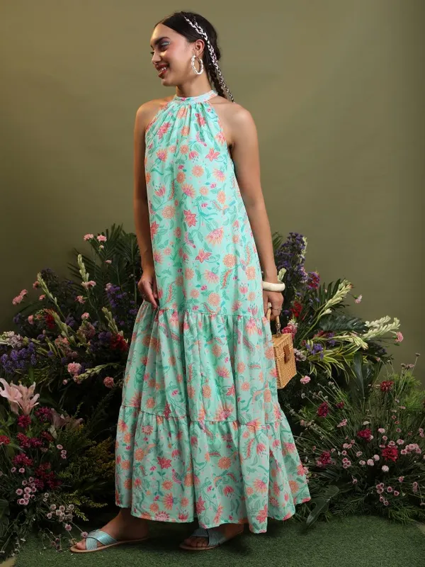  Vishudh Women Blue Printed A-Line Ethnic Dresses