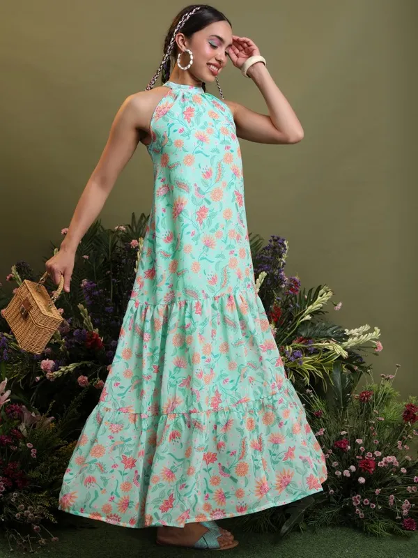  Vishudh Women Blue Printed A-Line Ethnic Dresses