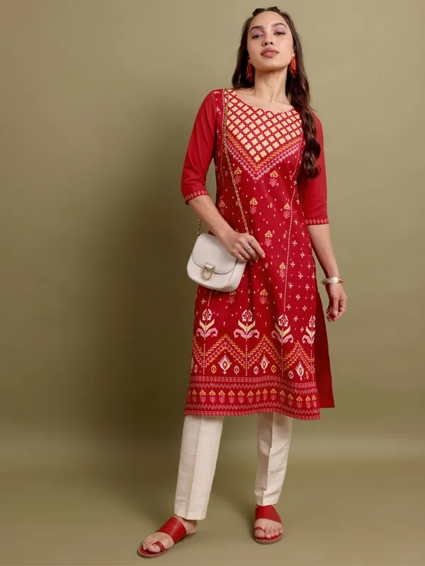  Ketch Women Red Printed Straight Kurtas