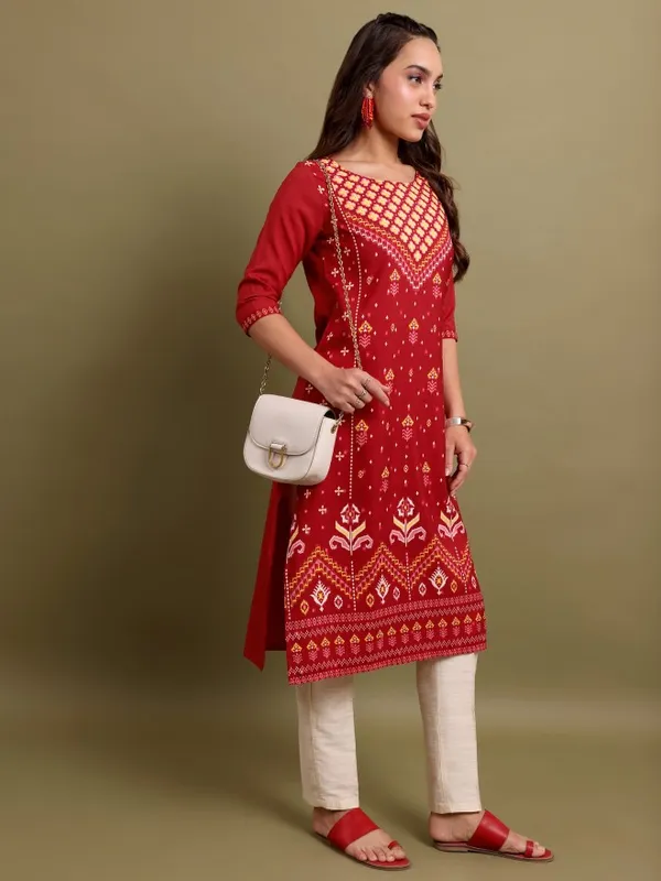  Ketch Women Red Printed Straight Kurtas