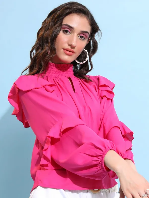  Tokyo Talkies Women Pink Solid Blouson Tops