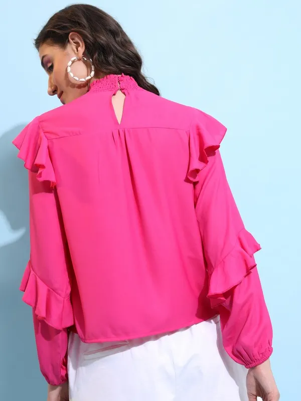 Tokyo Talkies Women Pink Solid Blouson Top