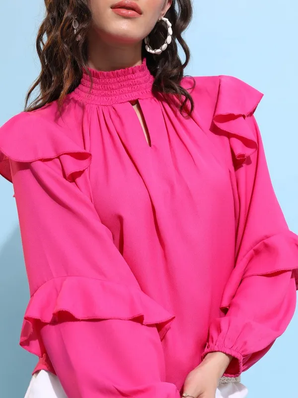 Tokyo Talkies Women Pink Solid Blouson Top