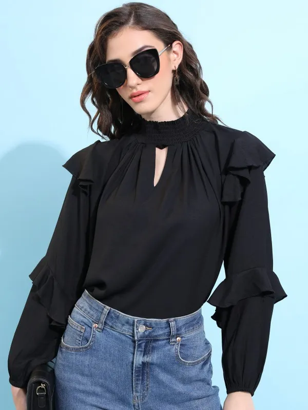  Tokyo Talkies Women Black Solid Blouson Tops
