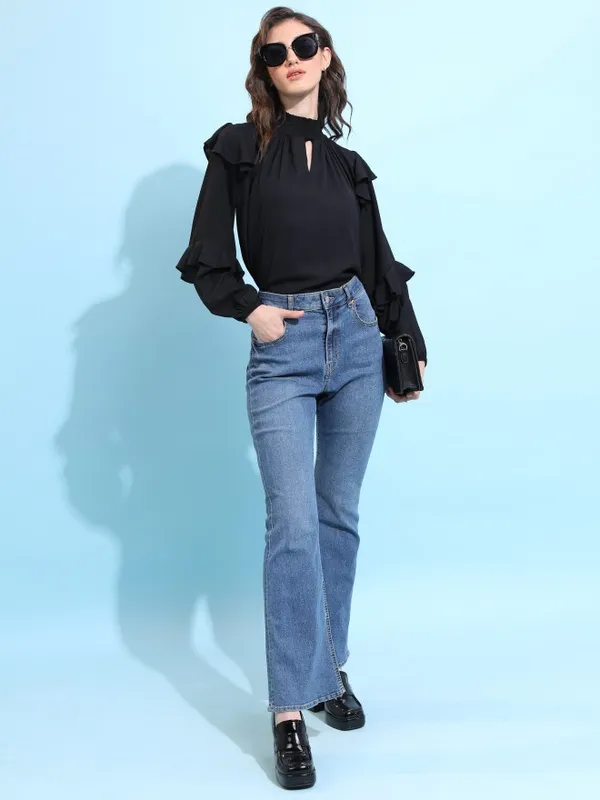  Tokyo Talkies Women Black Solid Blouson Tops