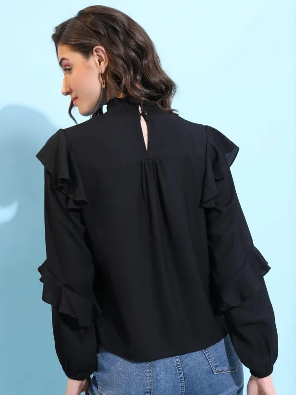  Tokyo Talkies Women Black Solid Blouson Tops