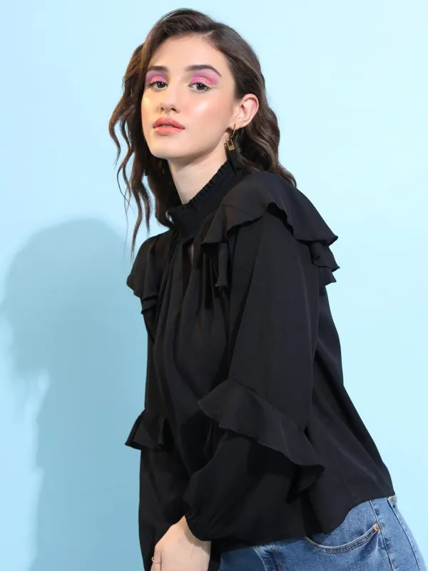  Tokyo Talkies Women Black Solid Blouson Tops