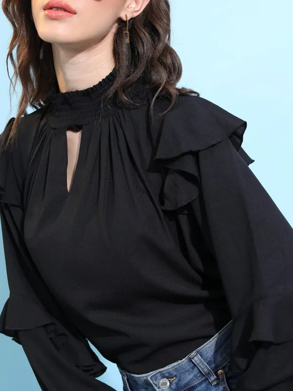  Tokyo Talkies Women Black Solid Blouson Tops