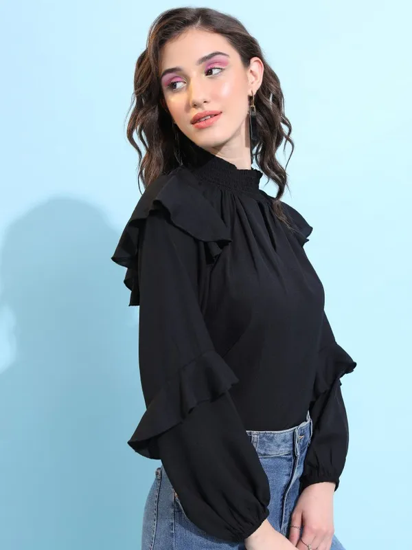  Tokyo Talkies Women Black Solid Blouson Tops