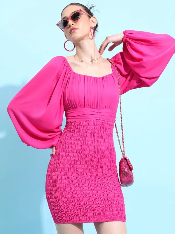 Tokyo Talkies Women Pink Solid Bodycon Dress