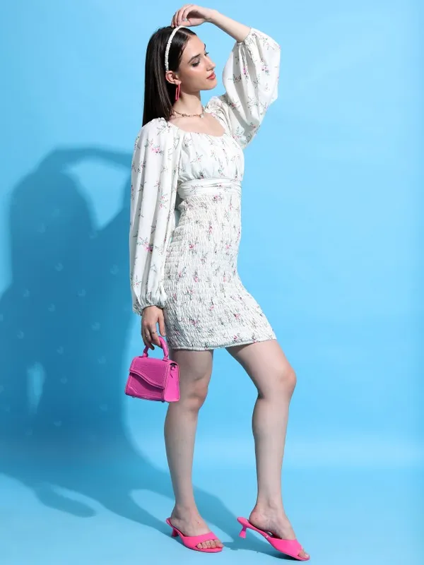 Tokyo Talkies Women Off White Printed Bodycon Dress