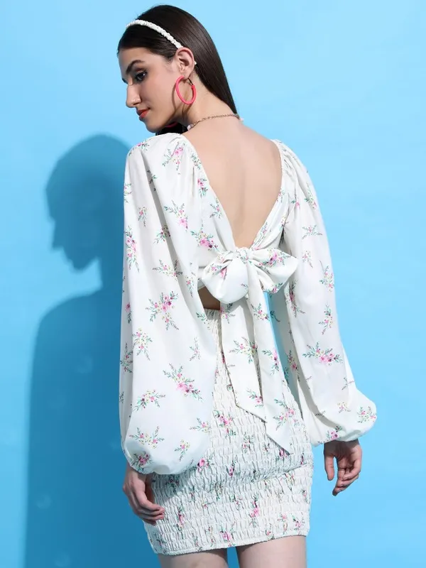 Tokyo Talkies Women Off White Printed Bodycon Dress