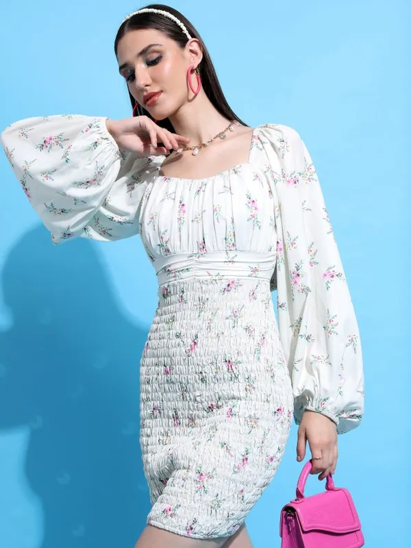 Tokyo Talkies Women Off White Printed Bodycon Dress