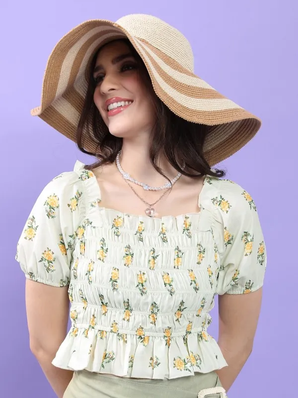 Tokyo Talkies Women White Printed Regular Top