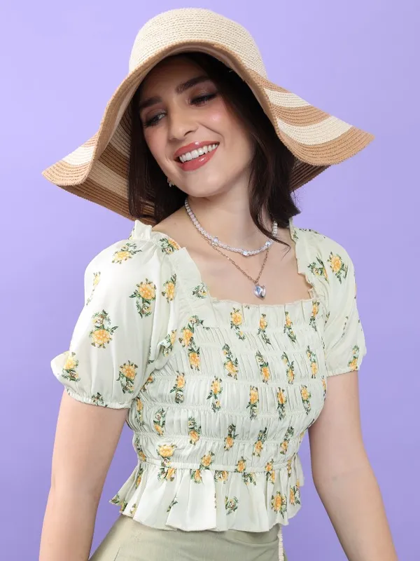 Tokyo Talkies Women White Printed Regular Top