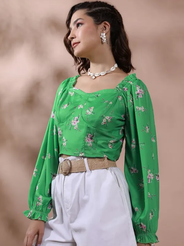 Tokyo Talkies Women Sage Printed Regular Top