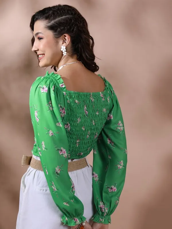 Tokyo Talkies Women Sage Printed Regular Top