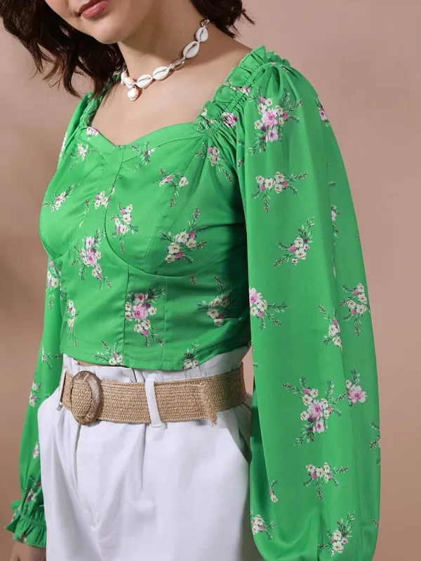 Tokyo Talkies Women Sage Printed Regular Top