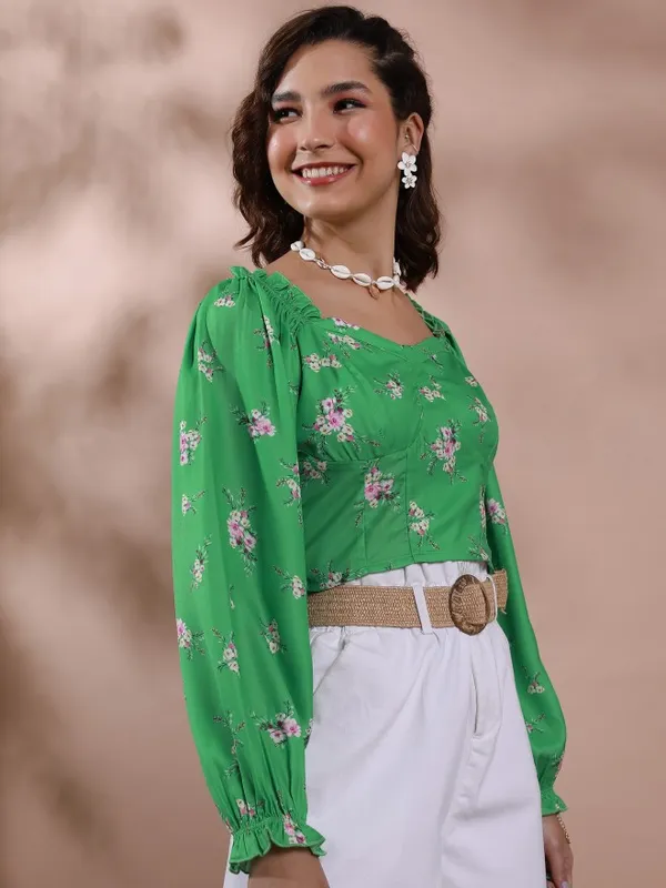 Tokyo Talkies Women Sage Printed Regular Top