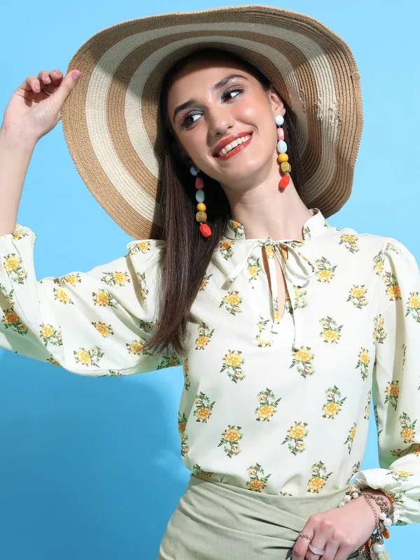  Tokyo Talkies Women White Printed Regular Tops