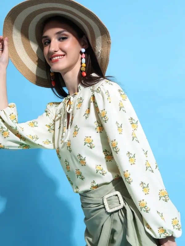  Tokyo Talkies Women White Printed Regular Tops