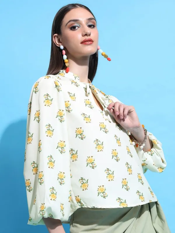  Tokyo Talkies Women White Printed Regular Tops