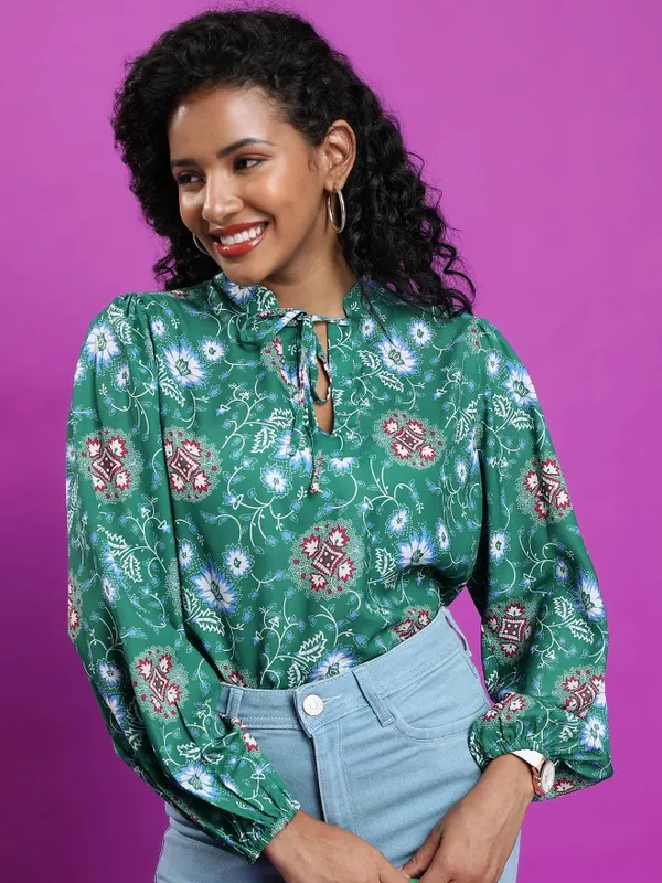  Tokyo Talkies Women Green Printed Casual Shirts