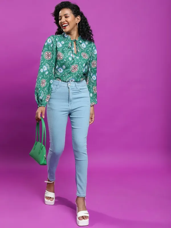  Tokyo Talkies Women Green Printed Casual Shirts