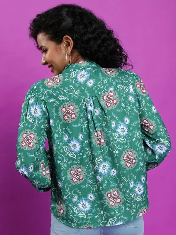  Tokyo Talkies Women Green Printed Casual Shirts