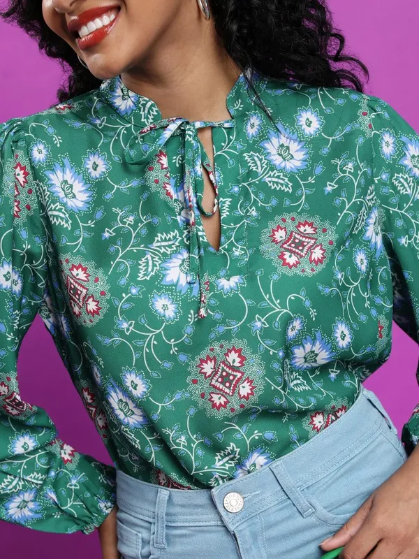  Tokyo Talkies Women Green Printed Casual Shirts