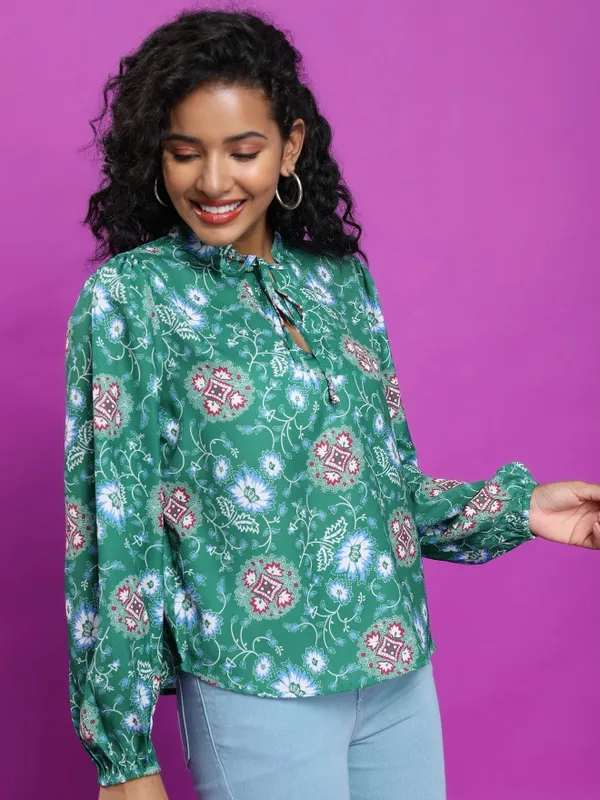  Tokyo Talkies Women Green Printed Casual Shirts