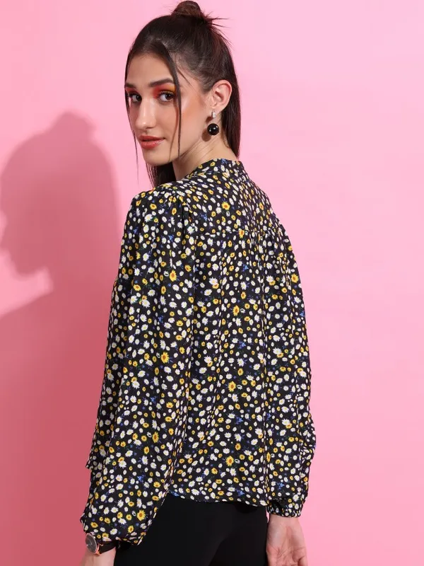  Ketch Women Black Printed Regular Tops