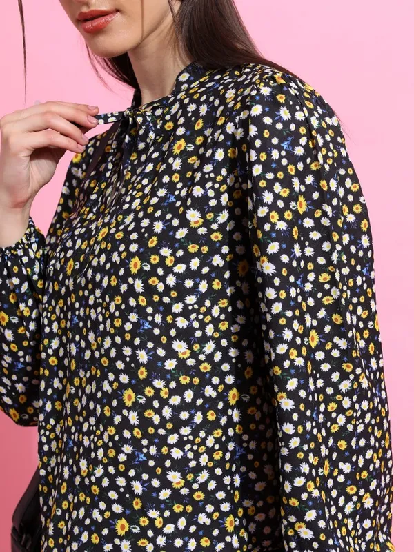  Ketch Women Black Printed Regular Tops