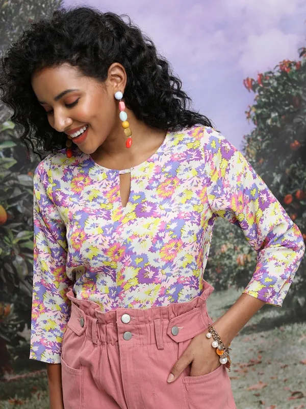  Ketch Women Purple Printed Blouson Tops