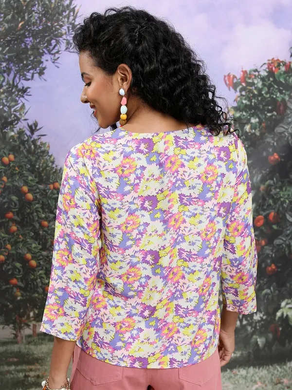 Ketch Women Purple Printed Blouson Tops
