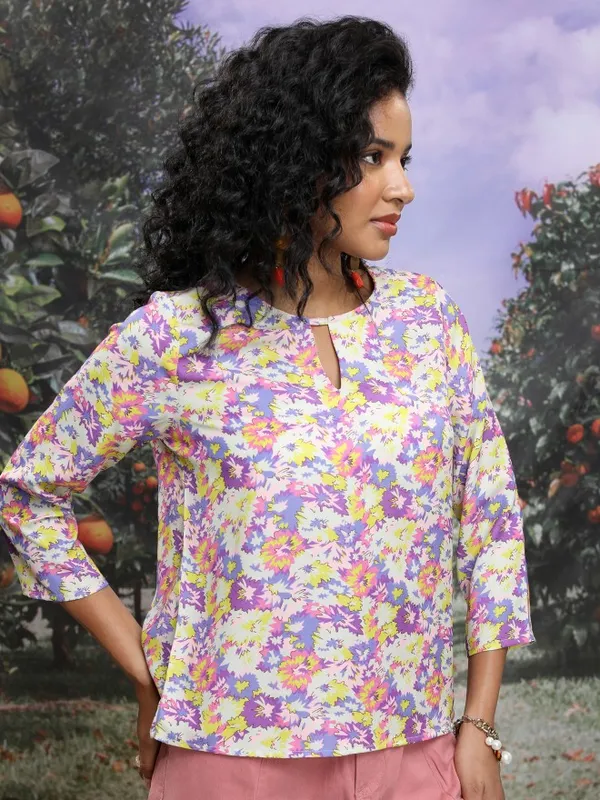  Ketch Women Purple Printed Blouson Tops