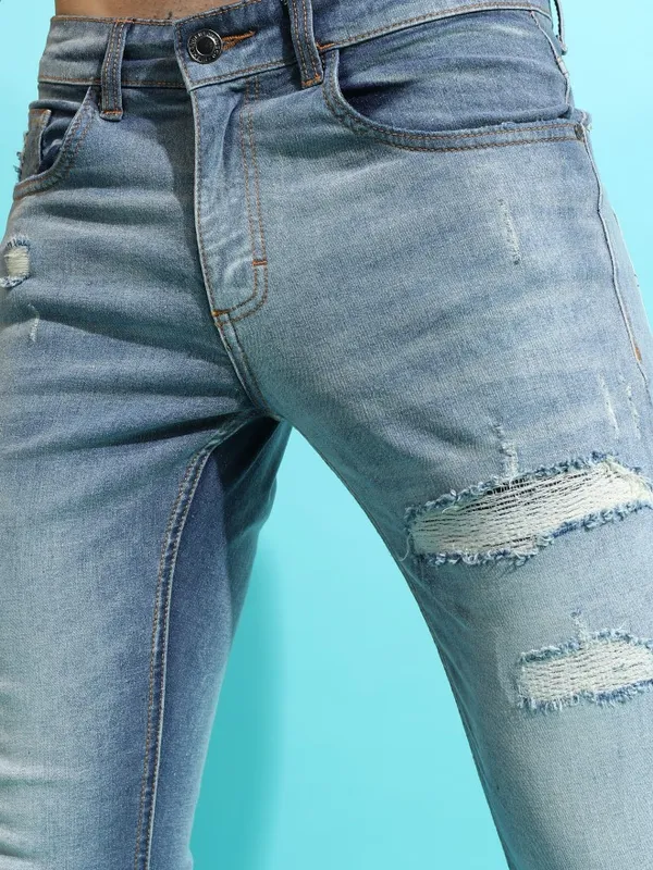  Highlander Men Blue Slim Fit Highly Distressed Jeans