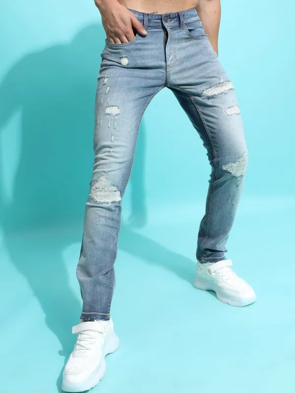  Highlander Men Blue Slim Fit Highly Distressed Jeans