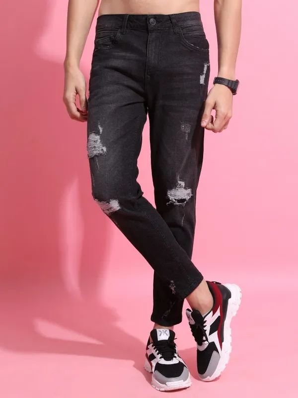  Highlander Men Charcoal Super Skinny Fit Highly Distressed Jeans