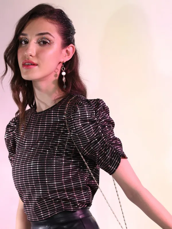 Tokyo Talkies Women Black Printed Styled Back Top