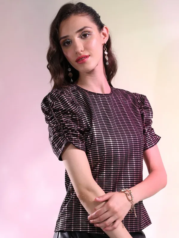 Tokyo Talkies Women Black Printed Styled Back Top