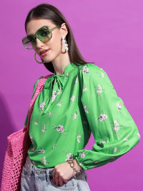  Tokyo Talkies Women Sage Printed Regular Tops