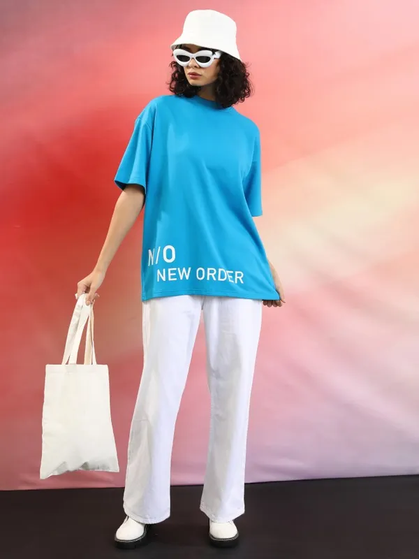  Tokyo Talkies Women Blue Printed Round Neck T-Shirts