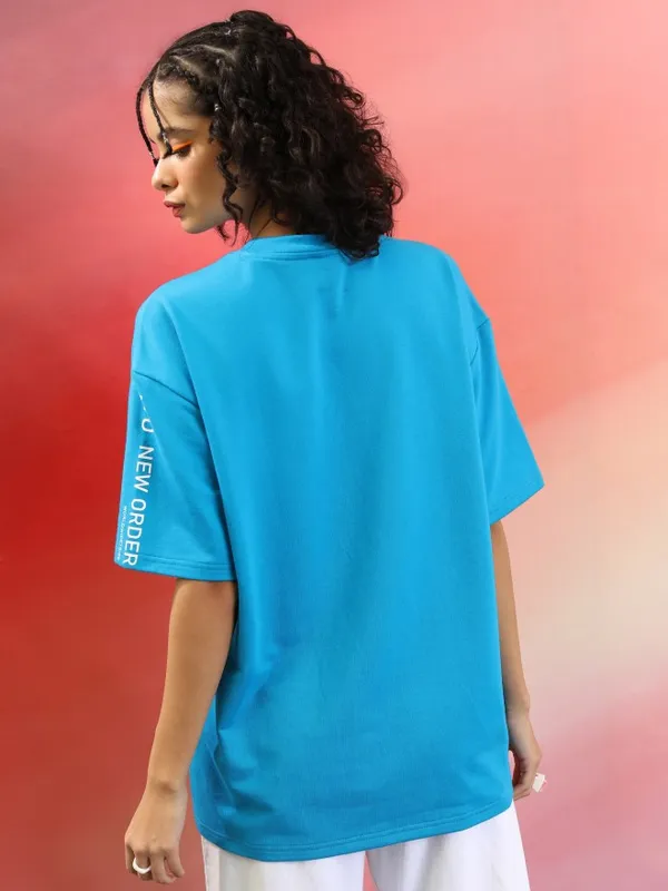  Tokyo Talkies Women Blue Printed Round Neck T-Shirts